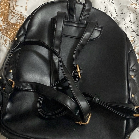 Badgley Mischka Black Quilted Backpack Gold Studded Hardware Adjustable Straps - Picture 11 of 14